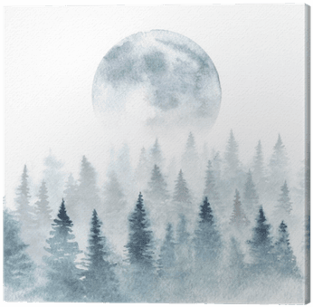 Landscape Of A Winter Forest And Rising Moon - Moon Watercolor Forest Transparent PNG - 400x400 - Free Download on - Transparent PNG Free Download | PNGio