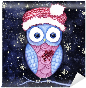 Cute Owl In The Santas Hat And Dogberry Winter Night - Duvar Kağıtları Şirin Bilgisayara Transparent PNG - 400x400 - Free Download on - Transparent PNG Free Download | PNGio