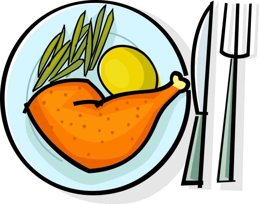 Vector Illustration Of Roast Chicken Leg With Potato - Vegetables In Plate Clipart - Free Transparent PNG Clipart Images Download. - Transparent PNG Free Download | PNGio