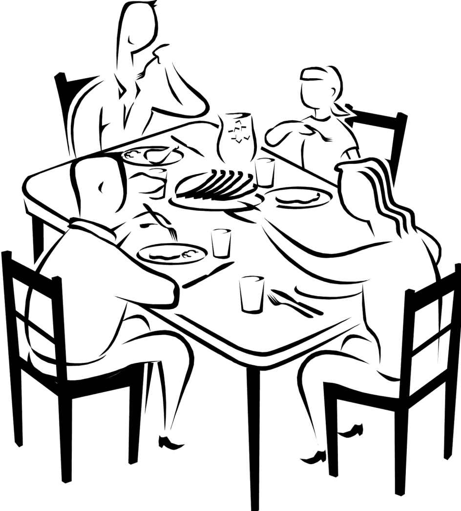 Table Fancy Dinner Clipart Black And White 10 Drawing - Family Eating Drawing - Free Transparent PNG Clipart Images Download. - Transparent PNG Free Download | PNGio