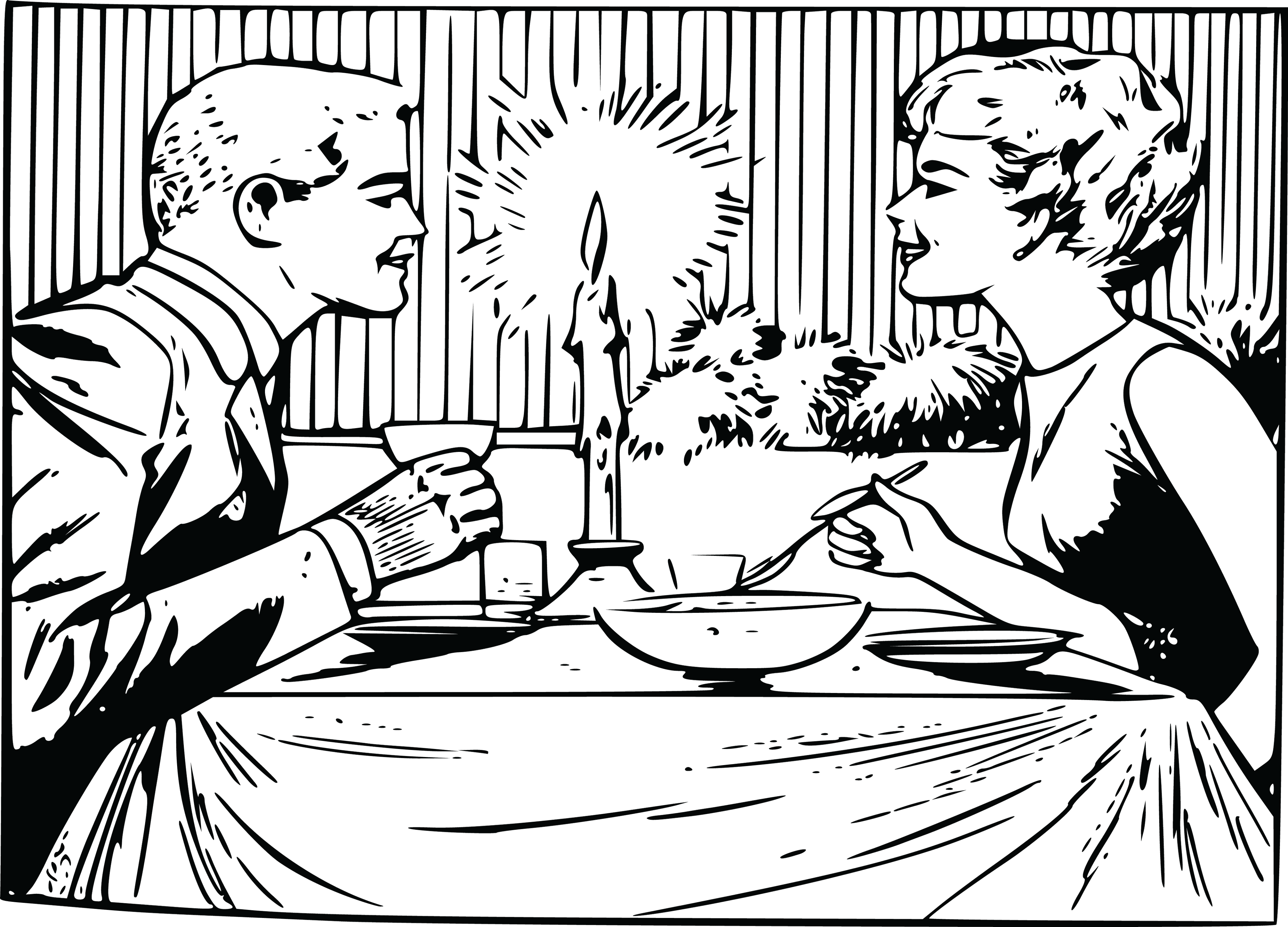 Free Clipart Of A Retro Couple Eating Dinner On A Date, - Dating Couple First Date, HD Png Download - Transparent PNG Free Download | PNGio