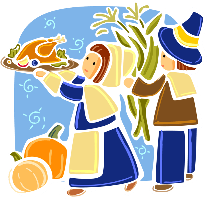 Vector Illustration Of Mayflower Pilgrim Pioneers Celebrate - Thanksgiving With Blue Clip Art, HD Png Download - Transparent PNG Free Download | PNGio
