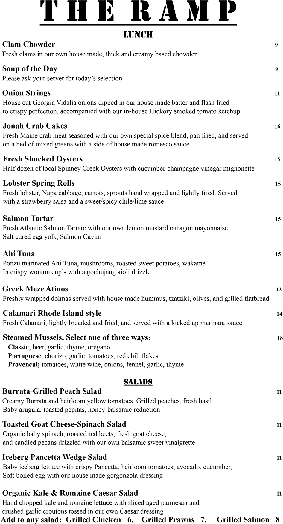 Kennebunkport Restaurant Dinner Menu - Ramp Bar And Grill Kennebunkport, HD Png Download - Transparent PNG Free Download | PNGio