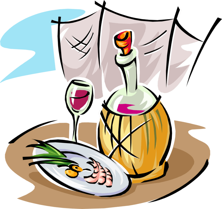Vector Illustration Of Italian Red Wine With Seafood - Essen Clipart, HD Png Download - Transparent PNG Free Download | PNGio
