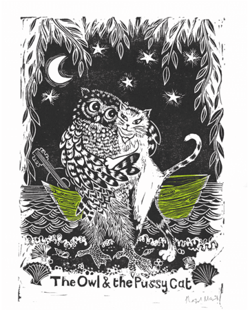 The Owl And The Pussy Cat Linocut Print - Owl And Pussycat Lino Cut - Free Transparent PNG Clipart Images Download. - Transparent PNG Free Download | PNGio