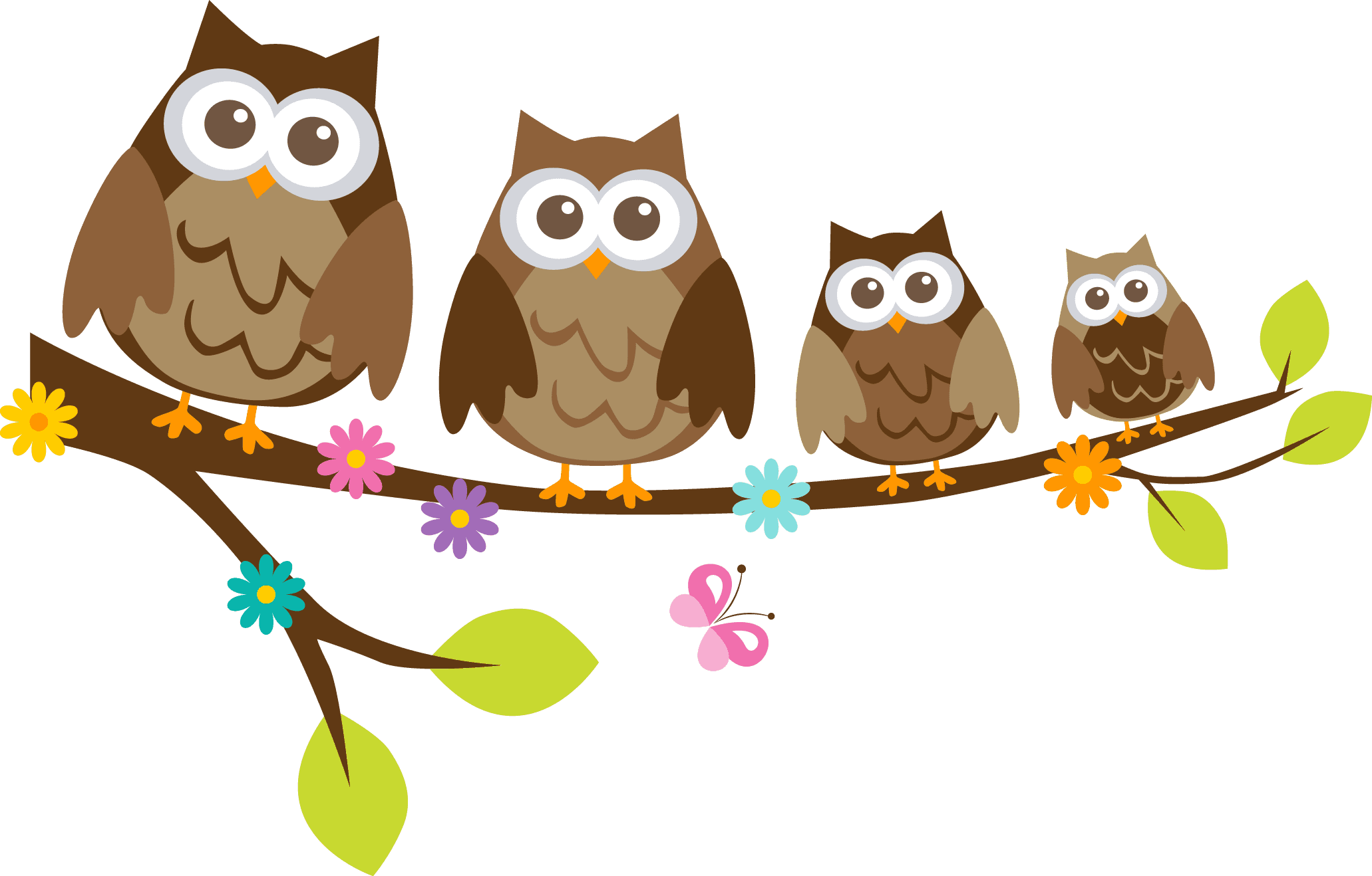 Owlet Clipart Woodland Owl - Famille Hiboux Sur Branche - Free Transparent PNG Clipart Images Download. - Transparent PNG Free Download | PNGio