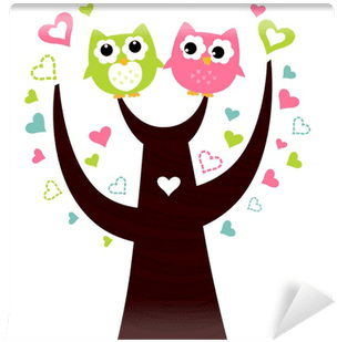 Two Cute Owls Sitting On Love Tree Isolated On White - Obraz Sowa Dla Dzieci - Free Transparent PNG Clipart Images Download. - Transparent PNG Free Download | PNGio