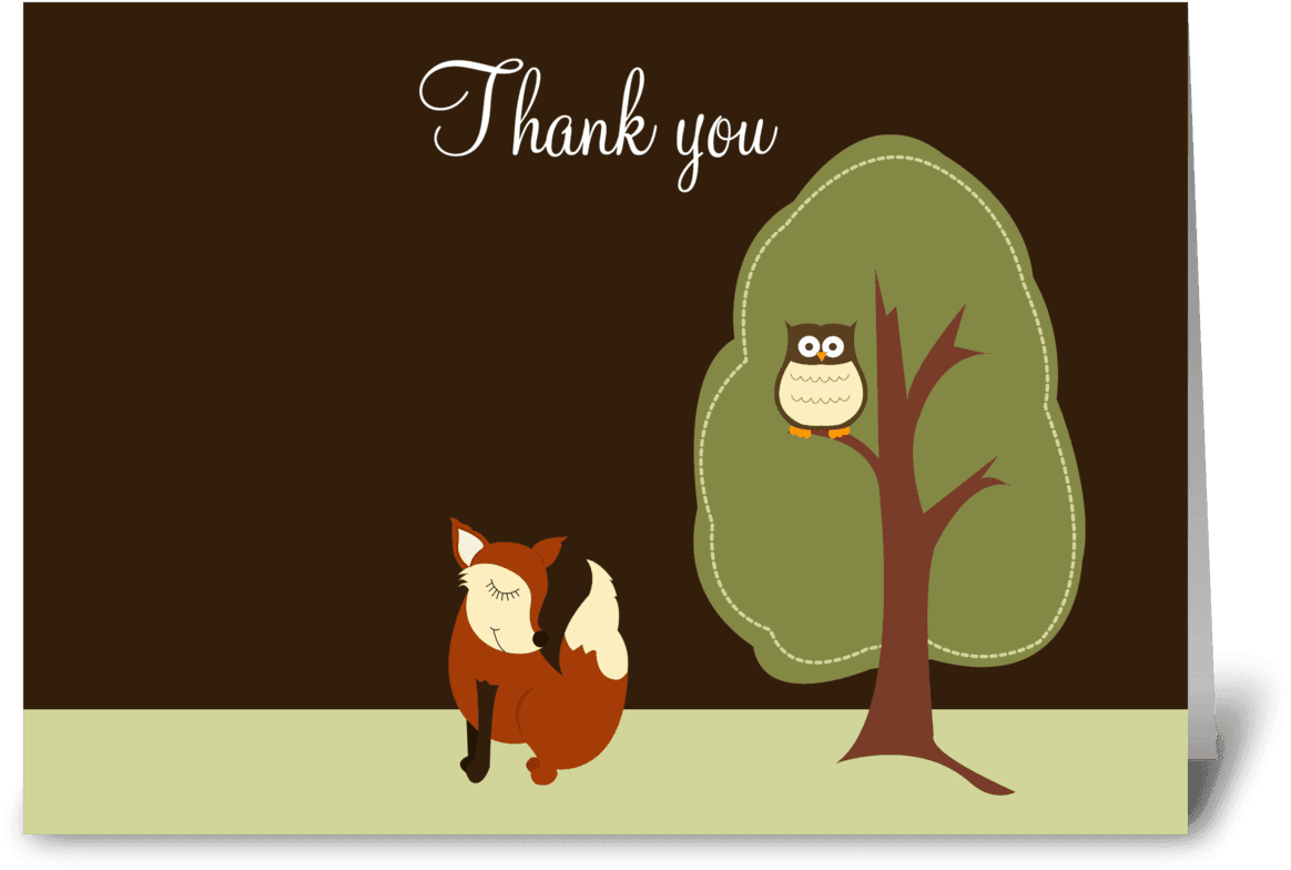 Fox And Owl Woodland Thank You Greeting Card - Kawaii Cute Thank You, HD Png Download - Transparent PNG Free Download | PNGio
