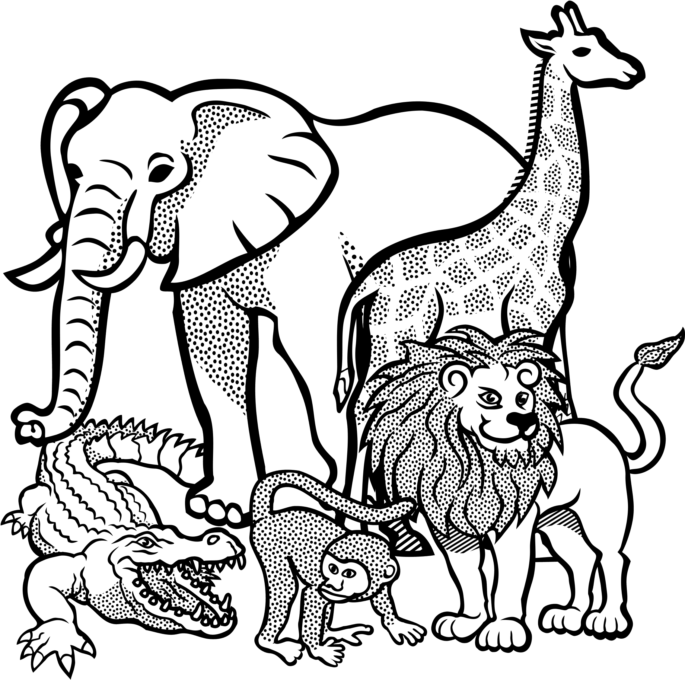 Clipart - Zoo Animals For Colouring - Transparent PNG Free Download | PNGio