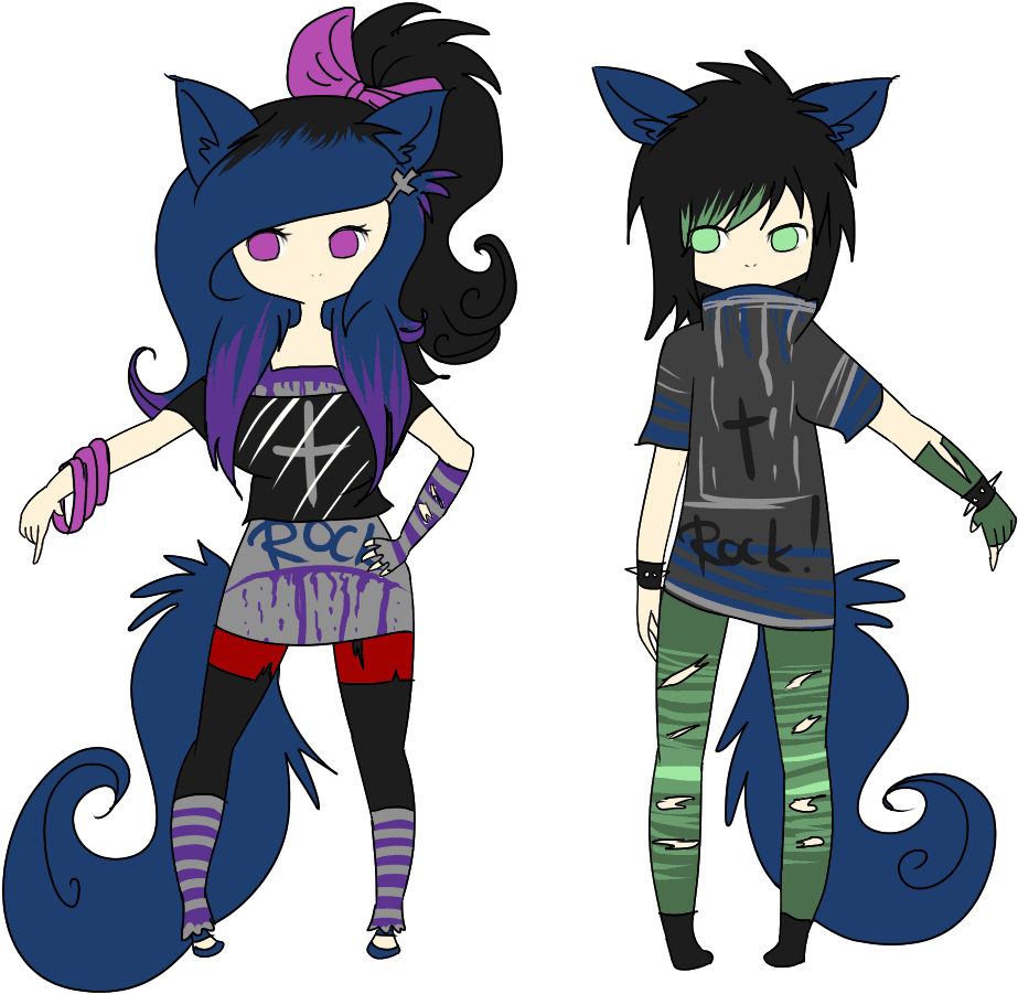 Closed Wolf Punk Girl And Boy ~ Draw To Adopt By Lunax3adoptables - Wolf Drawing Anime Girl - Transparent PNG Free Download | PNGio