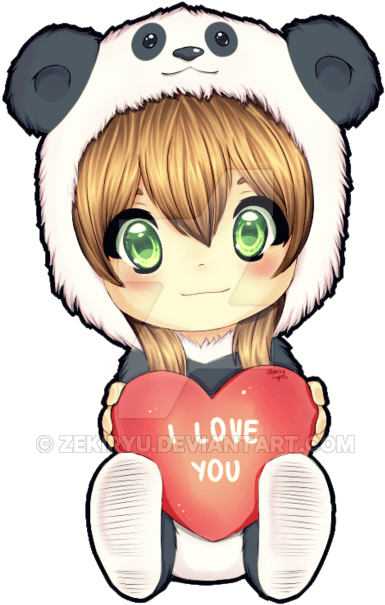 Panda Love By Zekiryu On Deviantart - Love You Anime Chibi - Transparent PNG Free Download | PNGio