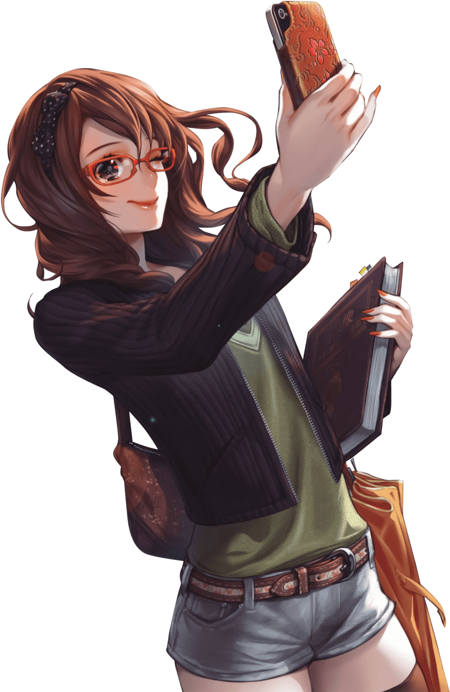 Brunette Manga Girl With Glasses - Anime Girl With Phone - Transparent PNG Free Download | PNGio