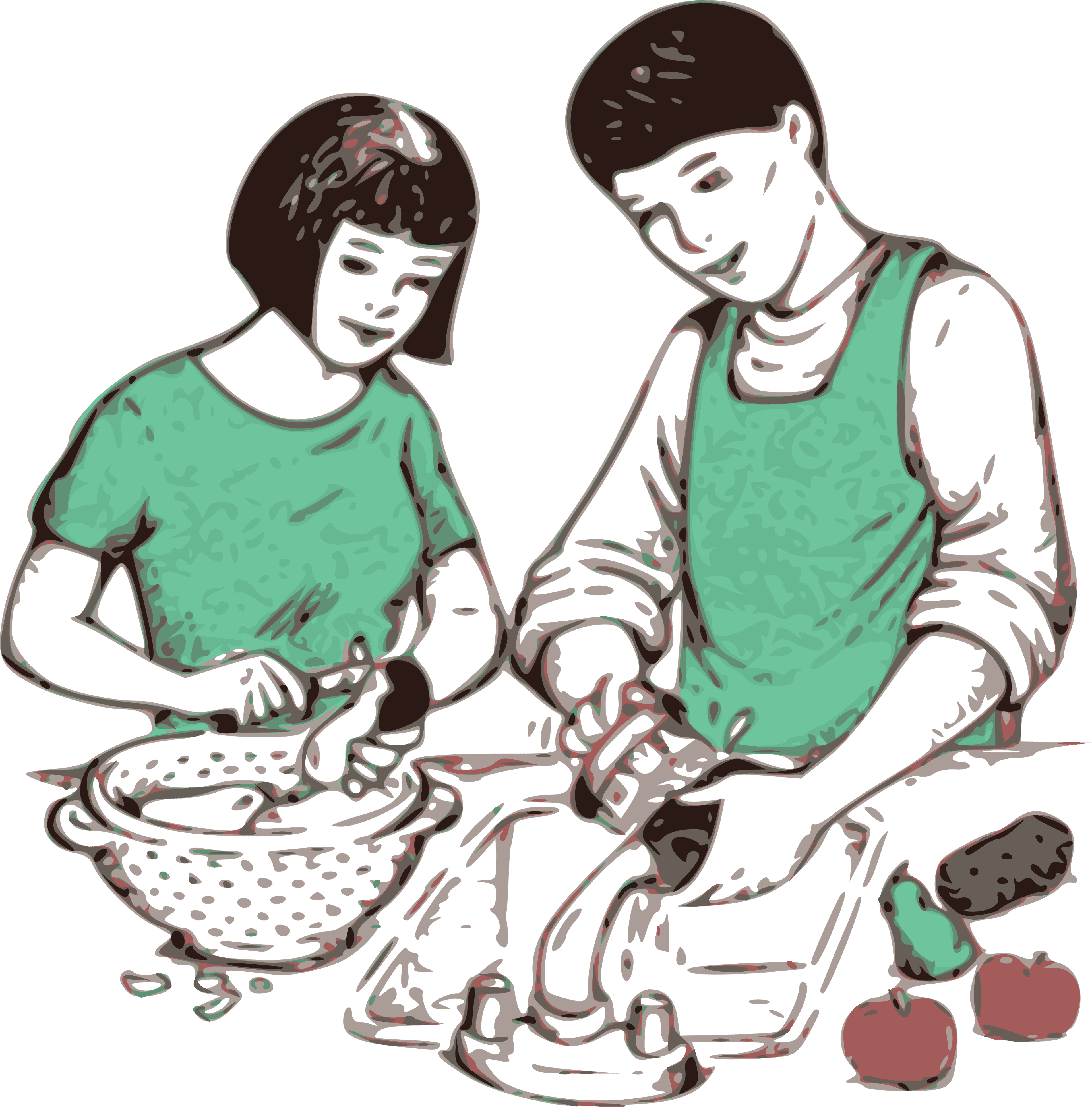 Free Clipart Of A Boy And Girl Washing And Prepping - Make Food Clip Art - Transparent PNG Free Download | PNGio