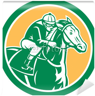 Jockey Horse Racing Circle Retro Wall Mural • Pixers® - Jockey Horse Racing Shield Retro Card - Transparent PNG Free Download | PNGio
