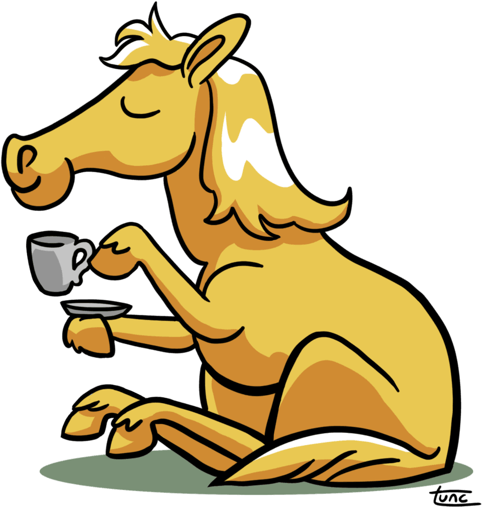 Horse Drinking Tea By Kittyninjafish - Horse Drinking Coffee Cartoon - Transparent PNG Free Download | PNGio