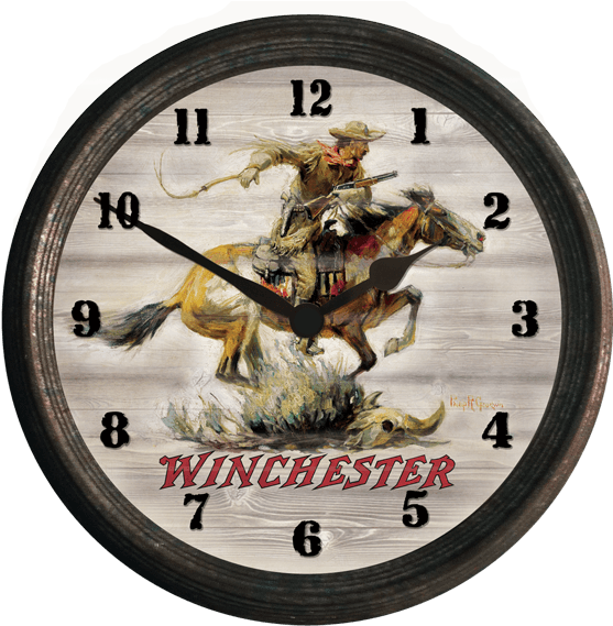 Winchester Vintage "horse & Rider" Wall Clock - Rockin' W Brand Winchester 15" Horse And Rider Wall - Transparent PNG Free Download | PNGio