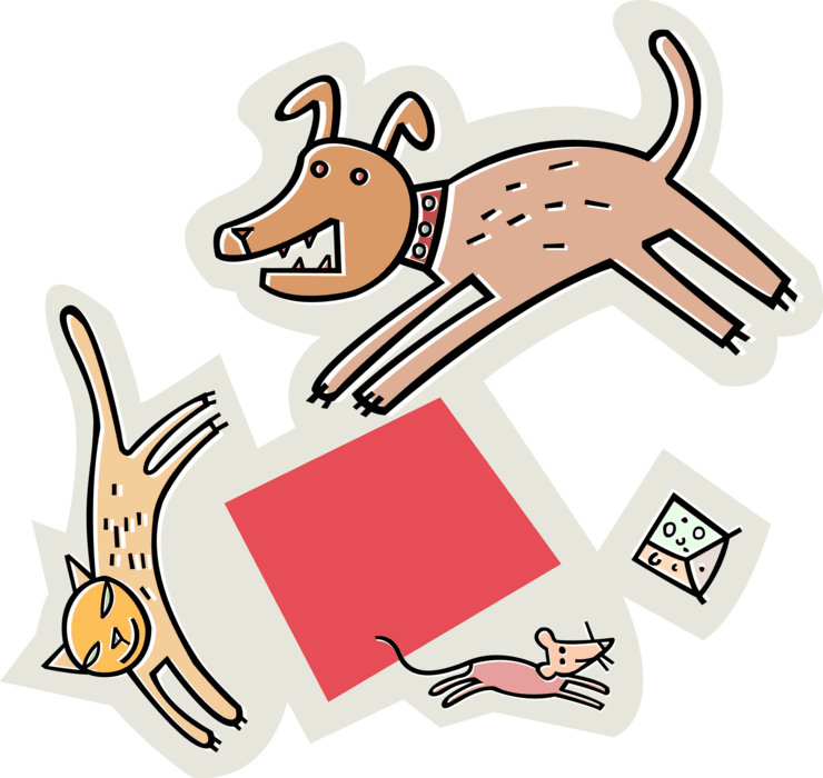 Vector Illustration Of Dog Chasing Cat, Chasing Mouse, - Dog Cat Mouse Chase - Transparent PNG Free Download | PNGio