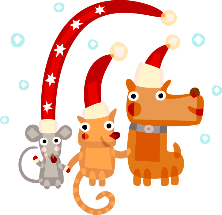 Vector Illustration Of Cat, Dog, And Mouse Animals - Christmas Card Background Template - Transparent PNG Free Download | PNGio