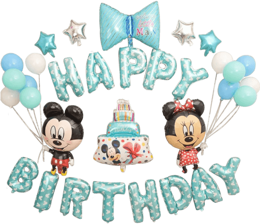 Happy Birthday Mickey & Minnie Mouse Ribbon & Cake - Happy Birthday Blue Minnie Mouse - Transparent PNG Free Download | PNGio