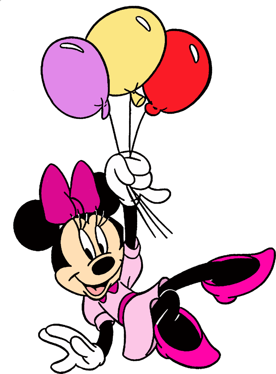 Minnie Rosa Imagens - Minnie Mouse Holding Balloons - Transparent PNG Free Download | PNGio