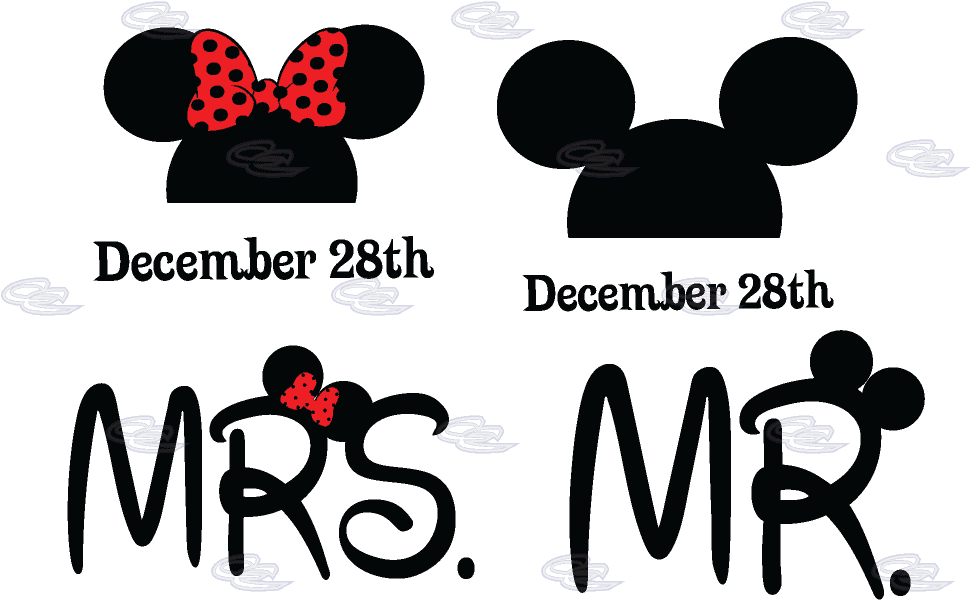 Mr Mrs Mickey Minnie Mouse Heads With Custom Wedding - Love Words Printing Cushion Cover Livebycare Linen - Transparent PNG Free Download | PNGio