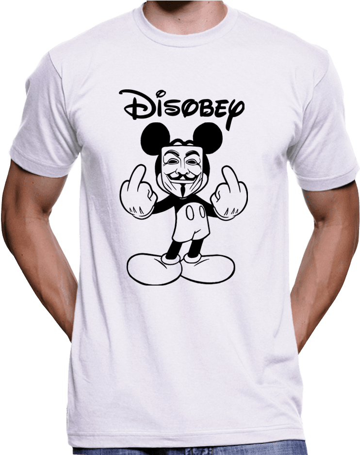 Mickey Mouse Disobey Guy Fawkes Mask Anonymous T-shirt - Transparent PNG Free Download | PNGio