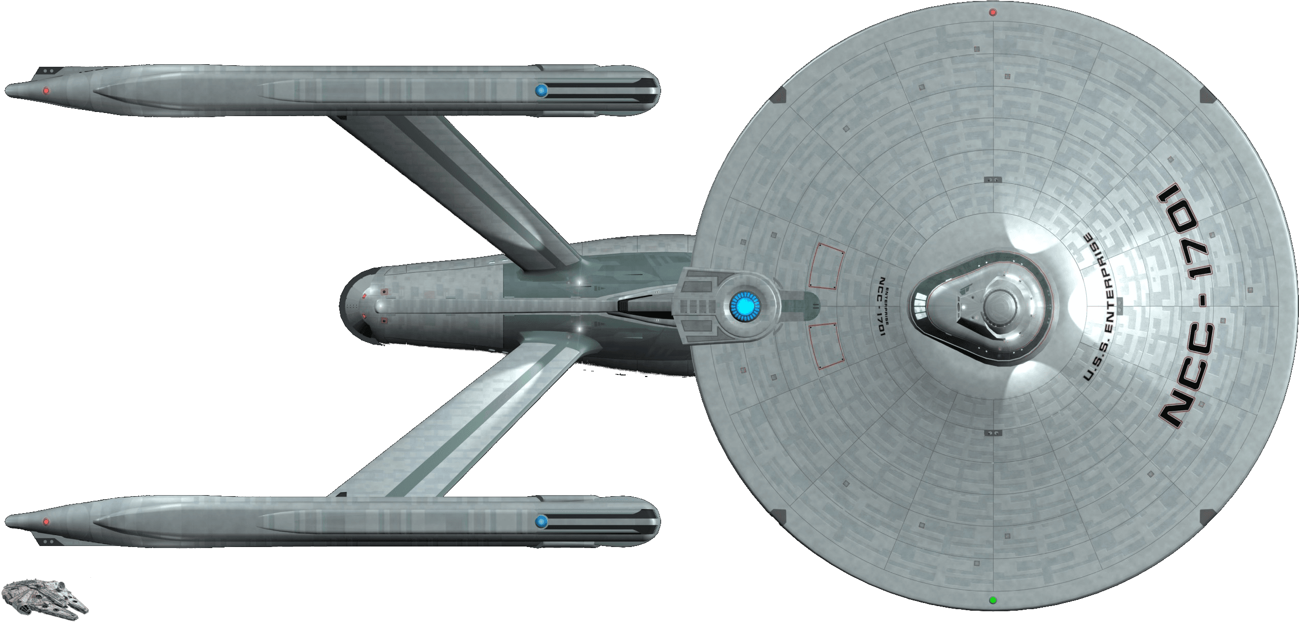 Uss Enterprise Vs - Uss Enterprise Vs Millenium Falcon Size - Transparent PNG Free Download | PNGio