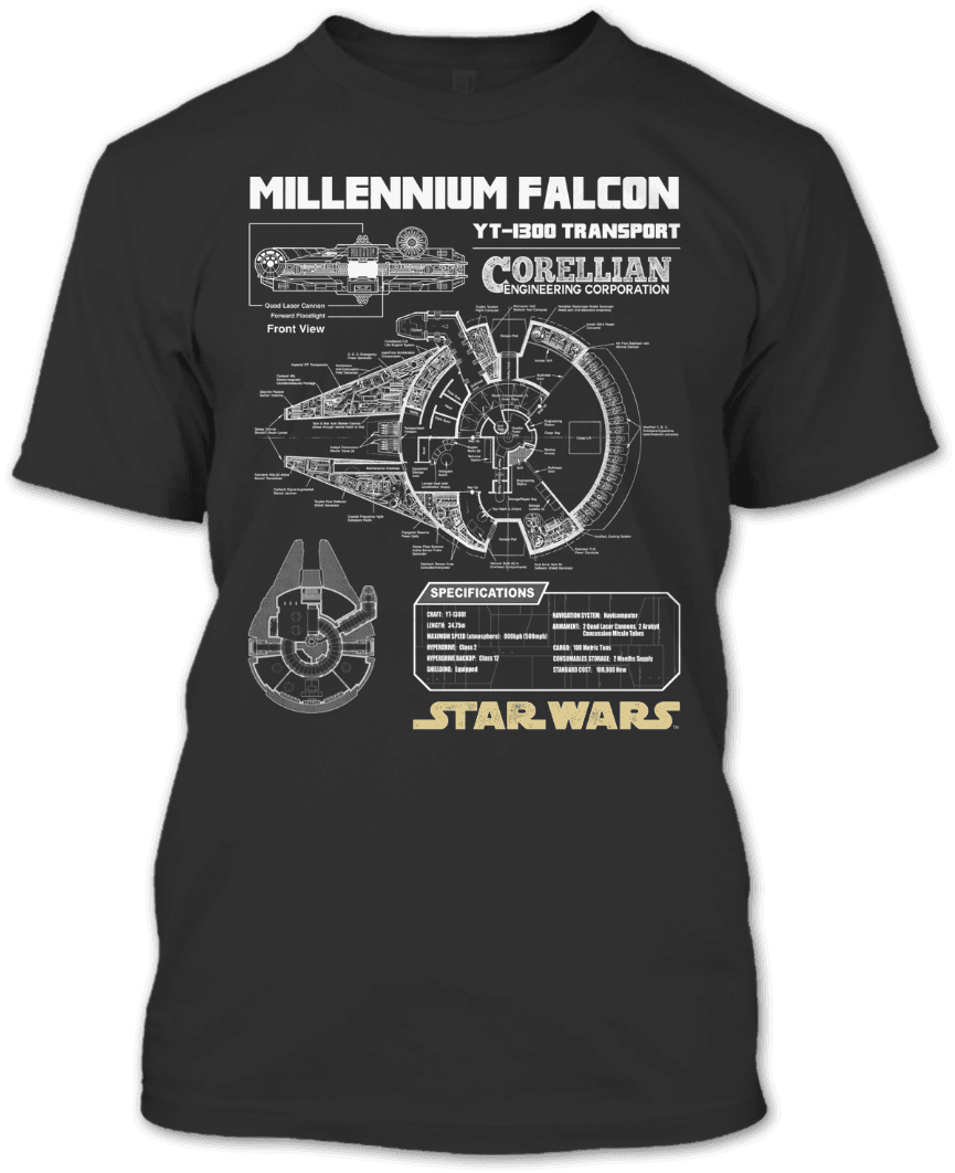 A Black T-shirt With The Shopify Logo - Millennium Falcon T Shirt - Transparent PNG Free Download | PNGio
