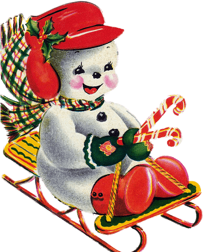 Vintage Snowman On Sled - Vintage Snowman Christmas Cards - Transparent PNG Free Download | PNGio