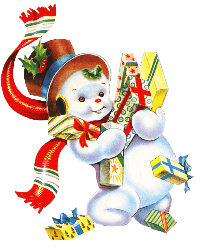 Vintage Snowman With Christmas Presents - Cartoon - Transparent PNG Free Download | PNGio