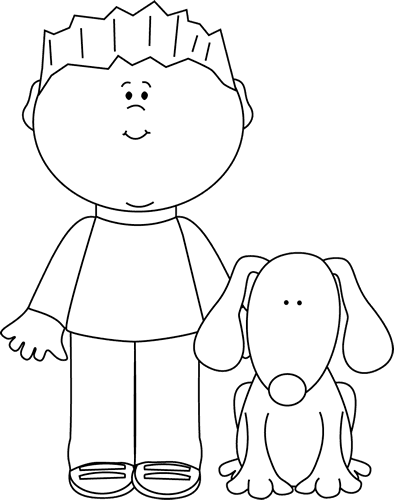 Black And White Boy With His Pet Dog Clip Art - Black And White Picture Of Pet - Transparent PNG Free Download | PNGio
