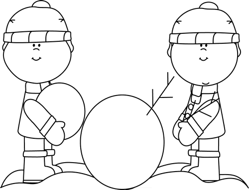 Black And White Kids Building A Snowman - Cute Winter Clip Art Black And White - Transparent PNG Free Download | PNGio