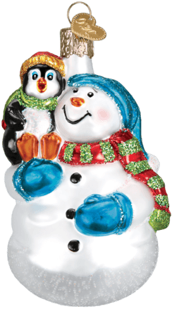Snowman With Penguin Pal Ornament - Old World Christmas Baby's First Christmas Heart Glass - Transparent PNG Free Download | PNGio