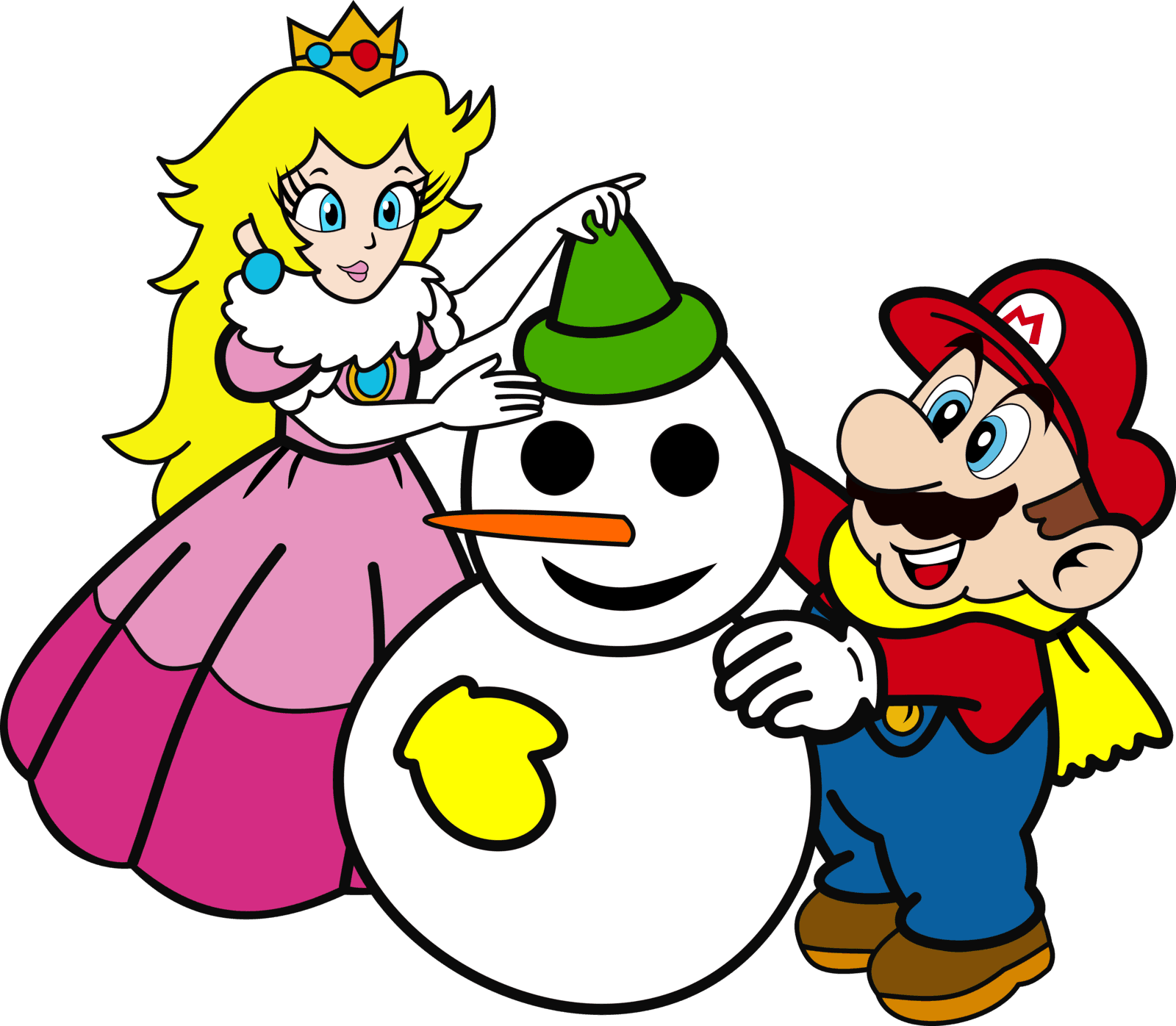 Atomicmillennial Mario And Peach Are Building A Snowman - Digital Art - Transparent PNG Free Download | PNGio