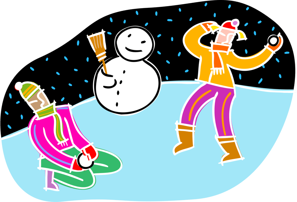 Vector Illustration Of Children Building Snowman Anthropomorphic - Cartoon - Transparent PNG Free Download | PNGio