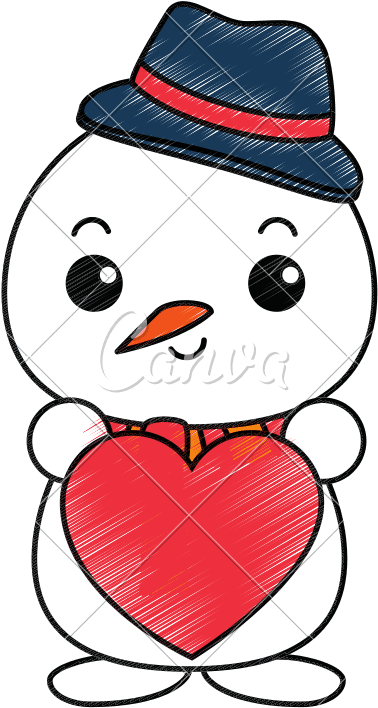Snowman With Christmas Hat And Heart Kawaii Character - Snowman With Christmas Hat And Heart Kawaii Character - Transparent PNG Free Download | PNGio