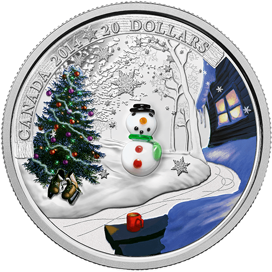 Fine Silver Coin - 2014 Fine Silver 20 Dollar Coin - Venetian Glass Snowman - Transparent PNG Free Download | PNGio