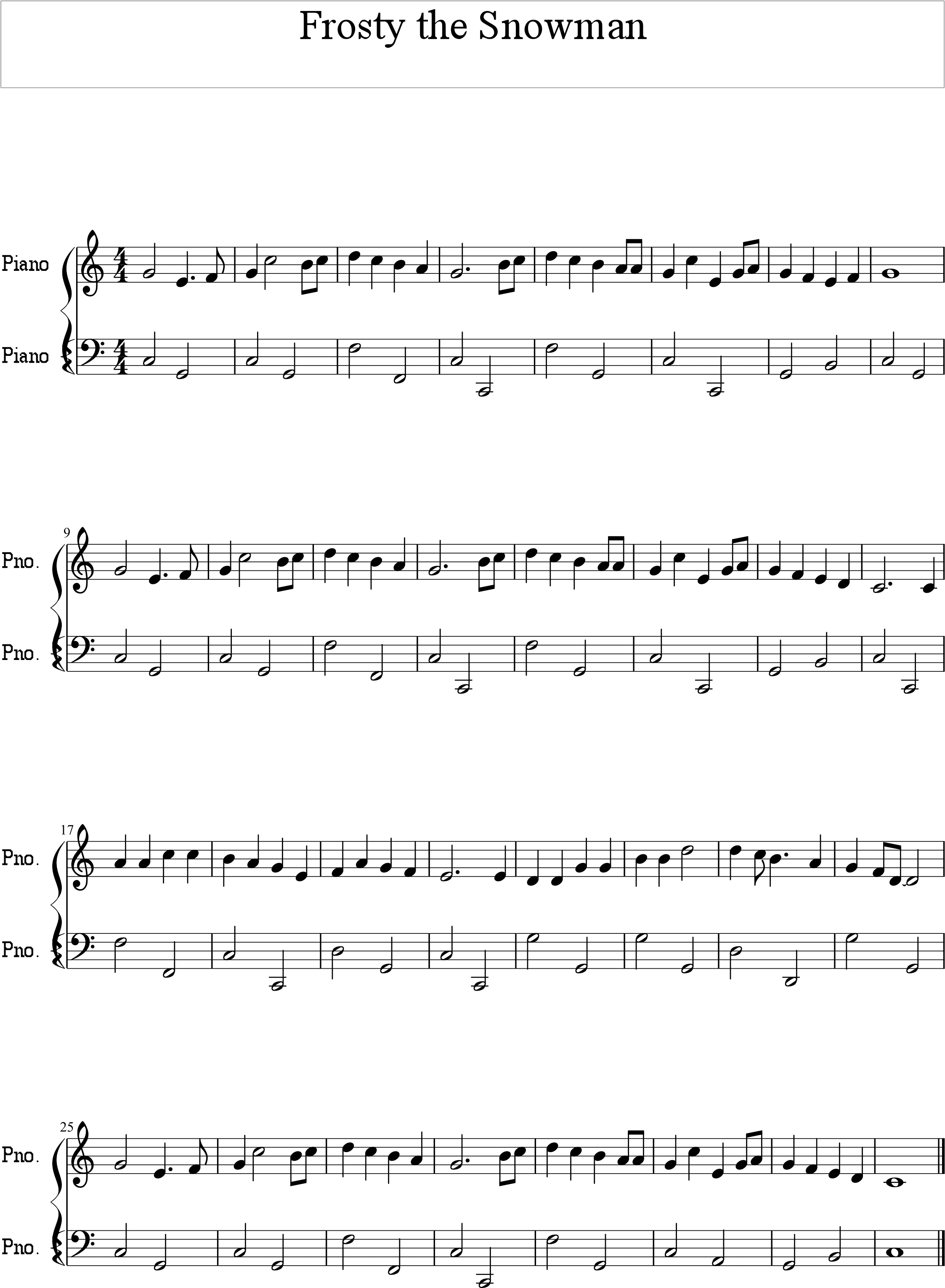 Frosty The Snowman Bassline Score - Frosty The Snowman Piano Notes With Letters - Transparent PNG Free Download | PNGio