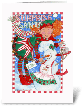 Elf & Snowman Surprise For Santa Greeting Card - Elf-u. Des Schneemanns Überraschung Für Sankt Karte - Transparent PNG Free Download | PNGio