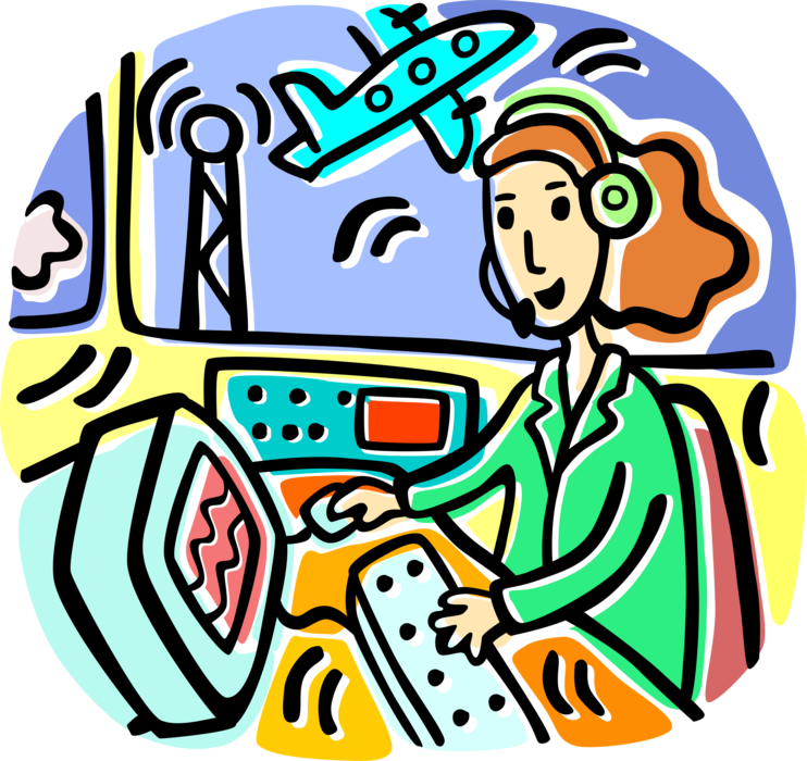 Vector Illustration Of Air Traffic Controller Monitoring - Vector Illustration Of Air Traffic Controller Monitoring - Free Transparent PNG Clipart Images Download. - Airplane Transparent PNG Free Download