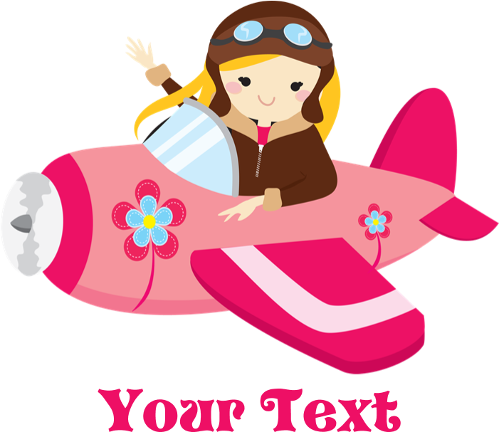 Favorite - Pink Airplane, Girl Pilot With Flowers Greeting Ca - Free Transparent PNG Clipart Images Download. - Airplane Transparent PNG Free Download