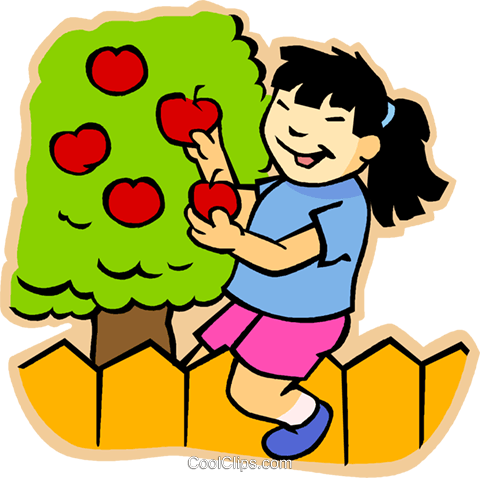 Girl Picking Apples Royalty Free Vector Clip Art Illustration - Pick Apples Clip Art - Free Transparent PNG Clipart Images Download. - Apple Transparent PNG Free Download