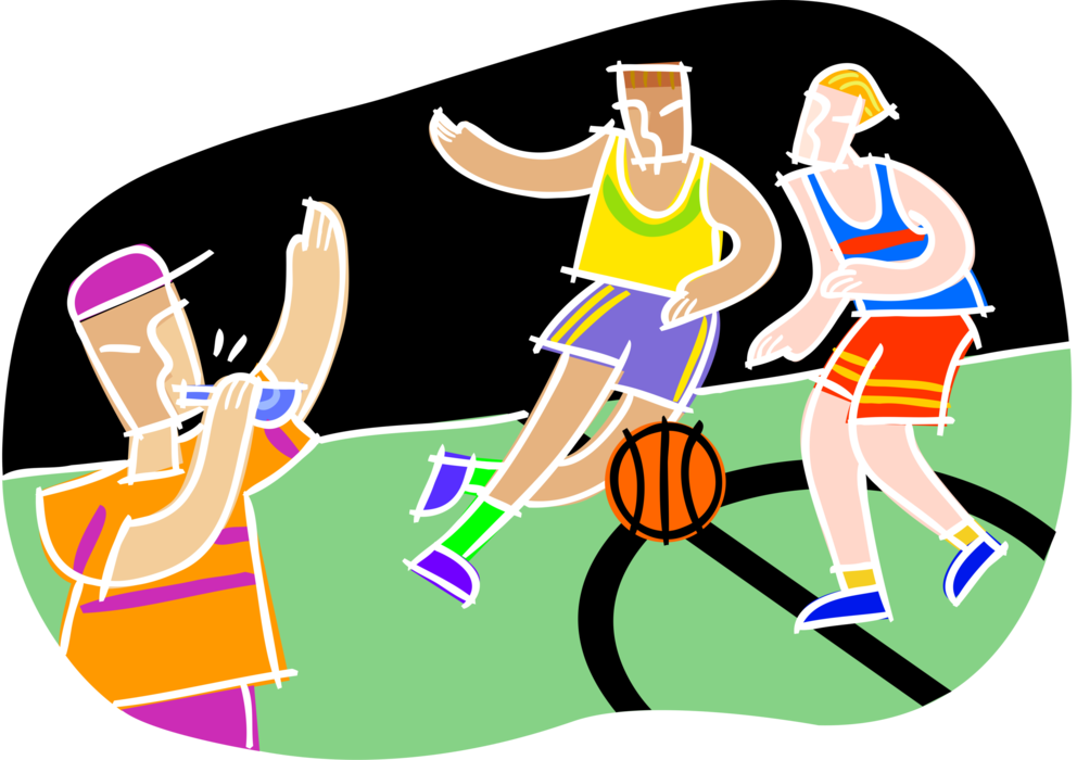 Vector Illustration Of Referee Blows Whistle For Foul - Basketball Game Illustration Free - Free Transparent PNG Clipart Images Download. - Basketball Transparent PNG Free Download