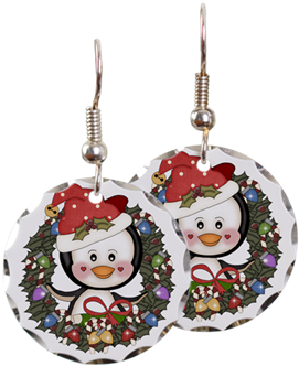 Christmas Penguin Holiday Wreath Earring - Christmas Penguin Holiday Wreath Round Car Magnet Transparent PNG - 350x350 - Free Download on - Car Transparent PNG Free Download