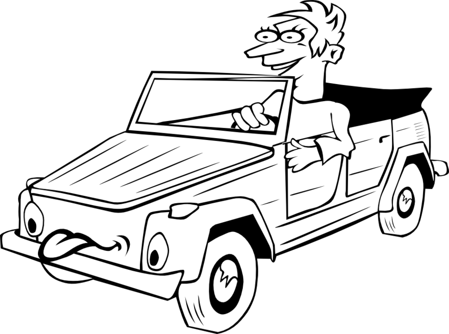 Boy Driving Car Cartoon 1 Black White Line Art Tatoo - Drive A Car Drawing - Free Transparent PNG Clipart Images Download. - Car Transparent PNG Free Download