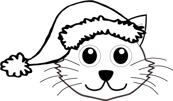 Palomaironique Cat Face Cartoon With Santa Hat Black - Christmas Cat Black And White Transparent PNG - 555x383 - Free Download on - Cat Transparent PNG Free Download