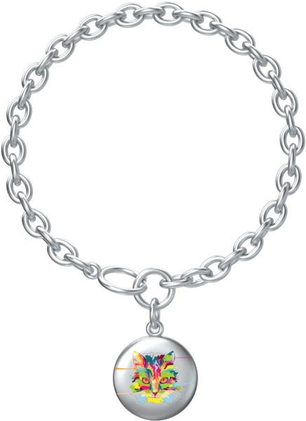 Watercolor Cat Lotus Coin With Aurora Bracelet In Silver - White Chains Png Transparent PNG - 690x690 - Free Download on - Cat Transparent PNG Free Download