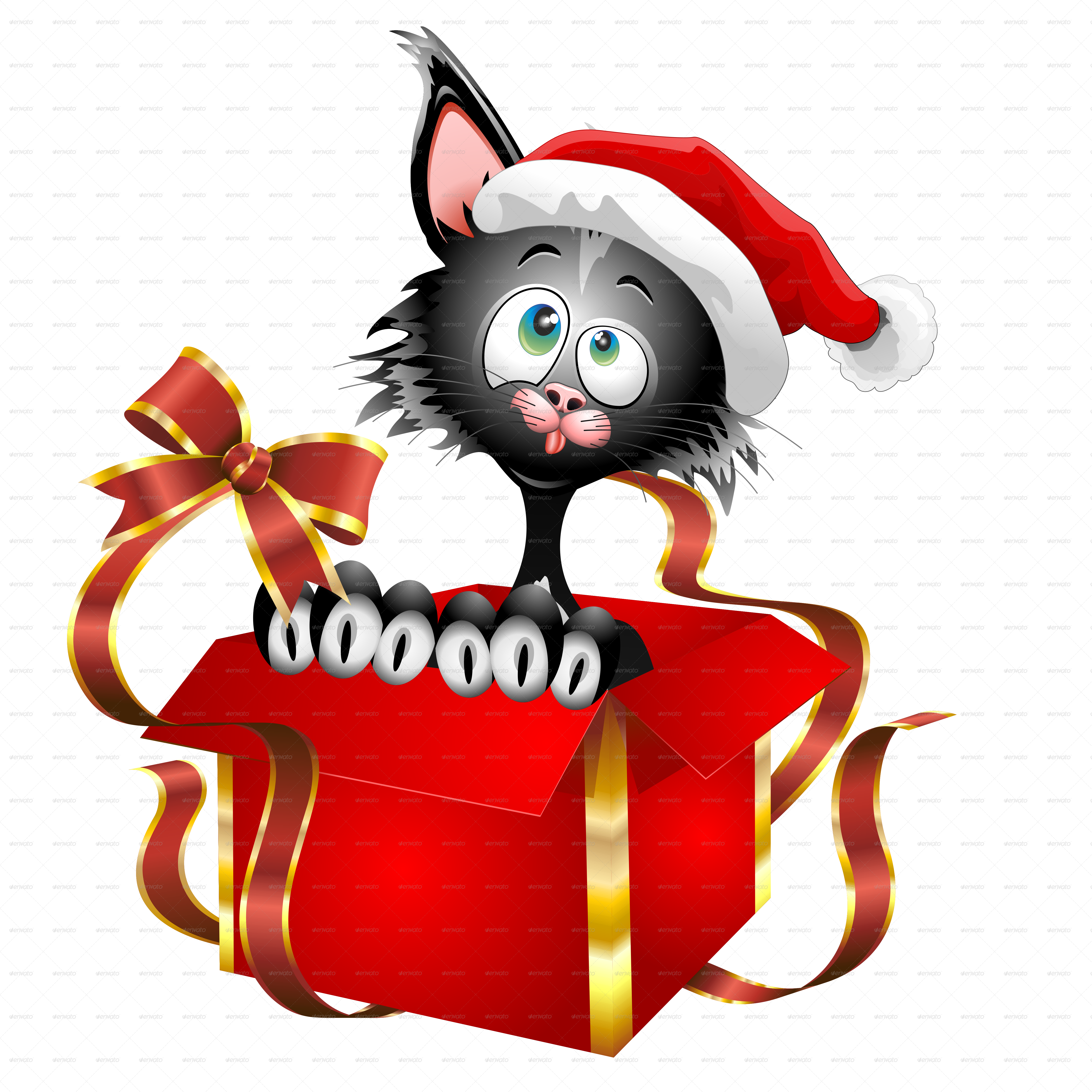 Cat Cartoon Christmas Gift-jpeg 2000 - Funny Cat Cartoon On Christmas Gift Card - Free Transparent PNG Clipart Images Download. - Cat Transparent PNG Free Download