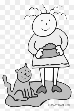 Girl With Cat Animal Free Black White Clipart Images - Feeding The Cat - Free Transparent PNG Clipart Images Download. - Cat Transparent PNG Free Download