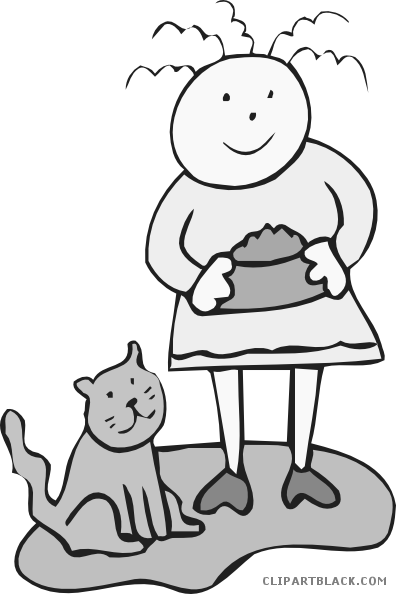 Girl With Cat Animal Free Black White Clipart Images - Feeding The Cat - Free Transparent PNG Clipart Images Download. - Cat Transparent PNG Free Download
